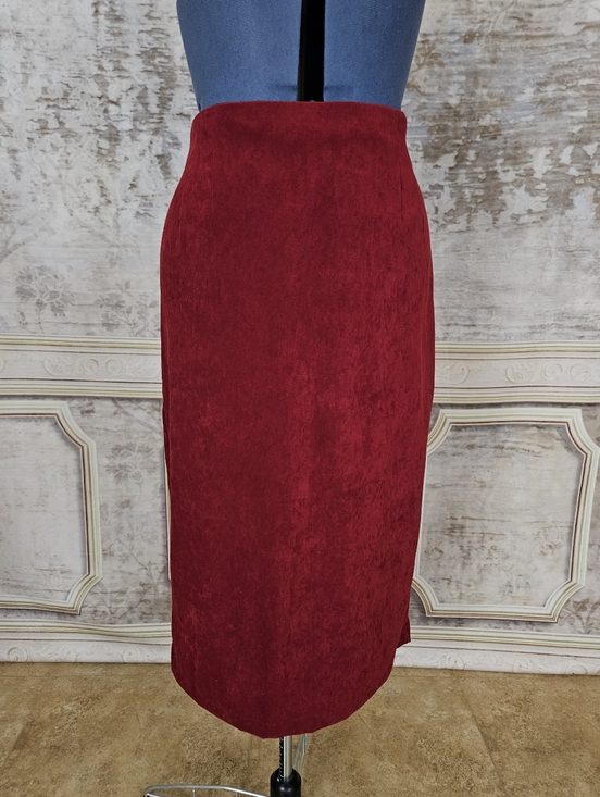 Vintage Dresses & Skirts - Vintage 1990s Burgundy Red Midi Pencil Skirt M 90s Briggs Whimsigoth